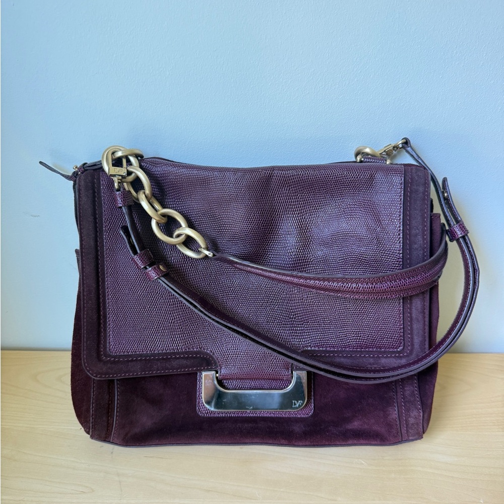 Diane Von Furstenberg Purple Leather Shoulder Bag with Gold Chain